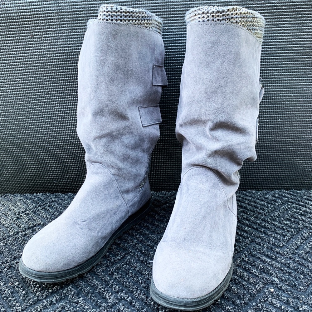 Wool & vegan suede knit boots gray neutral, size 7